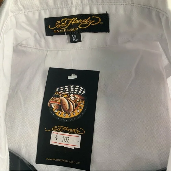 Ed Hardy (NWT) XL by Christian Audigier White, collared, long-sleeve, button-up - Picture 8 of 10